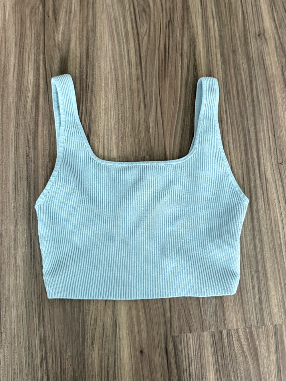 Babaton Light Blue Ribbed Square-Neck Crop Top